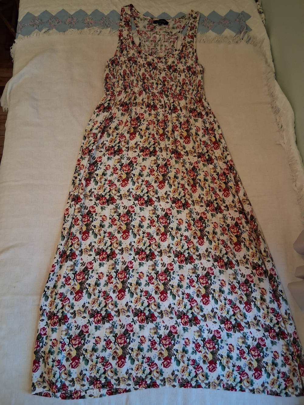 New Look Cream Floral Maxi Dress with Pink and Green Print